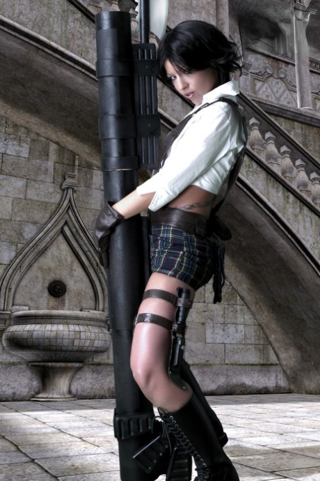 Cosplayer grabs her tight ass while showing her shaved pussy and firm tits 75105425