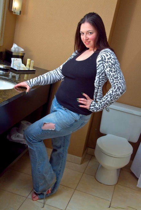 Horny Gemma in jeans gets naked in the bathroom to show her hot BBW body 84252389