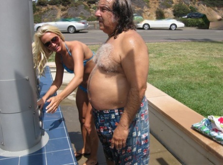 Young blonde Addison Cain sucks and fucks and old man in public restroom 83641405
