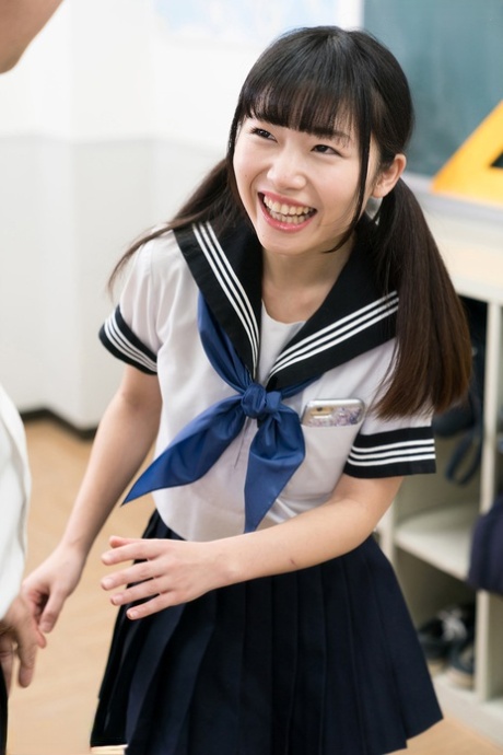 Cute Japanese schoolgirl lifts her skirt to masturbate for teacher in class 15194100