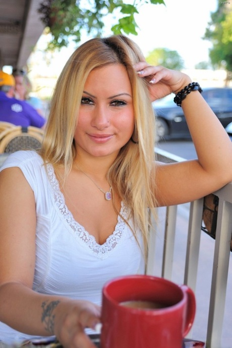 Busty amateur with big tits strips outdoors to fondle her pierced pussy 51584557