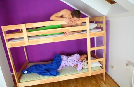 Young brunette has sex with her stepbrother on a bunk bed 43607236