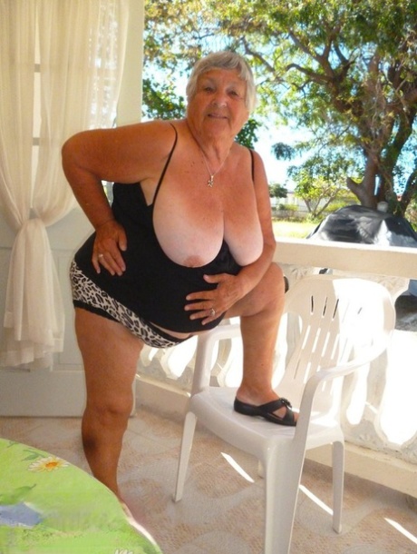 Fat oma Grandma Libby gets completely naked on a balcony by herself 97127920