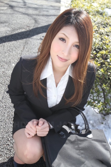 Hot redhead Japanese girl in suit poses to show her beautiful face 43872973