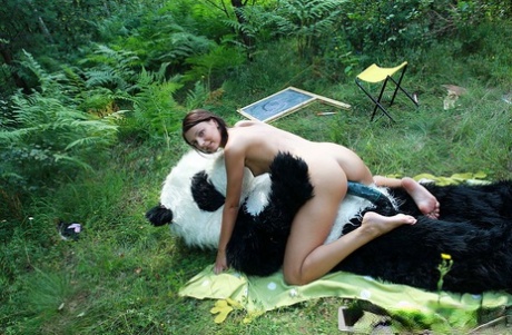 Petite teen Molly gets banged and jizzed on outdoors by a giant Panda 21109889