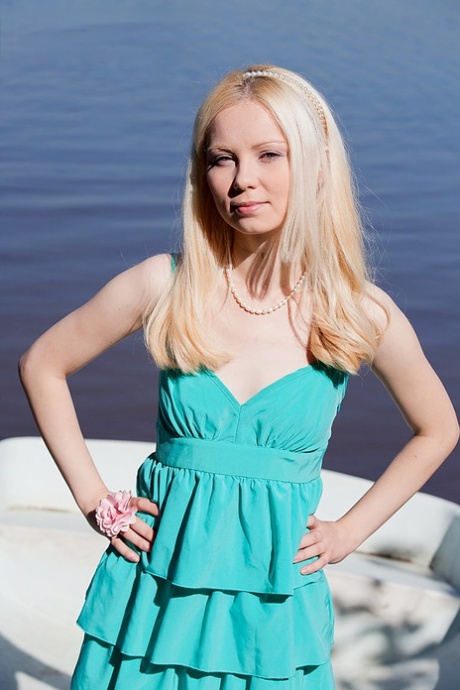 Beautiful blonde Mirta gets totally naked out on the lake in a rowboat 13108656