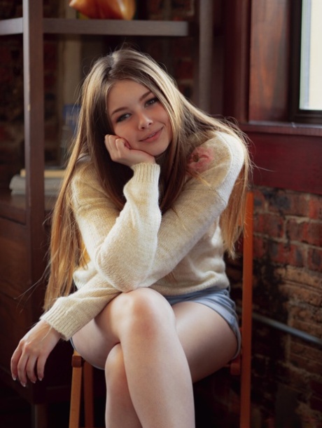 Gorgeous girl Lana Lea removes a sweater and shorts to model in the nude 93005974