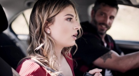 Nice blond Kristen Scott licks cum from lips after being picked up hitchhiking 51761569
