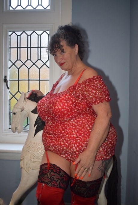 Fat granny shows her huge boobs and big ass in over the knee boots 46706922