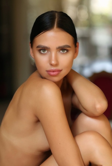 Beautiful brunette teen Venice Lei models totally naked on a dining table 76089897