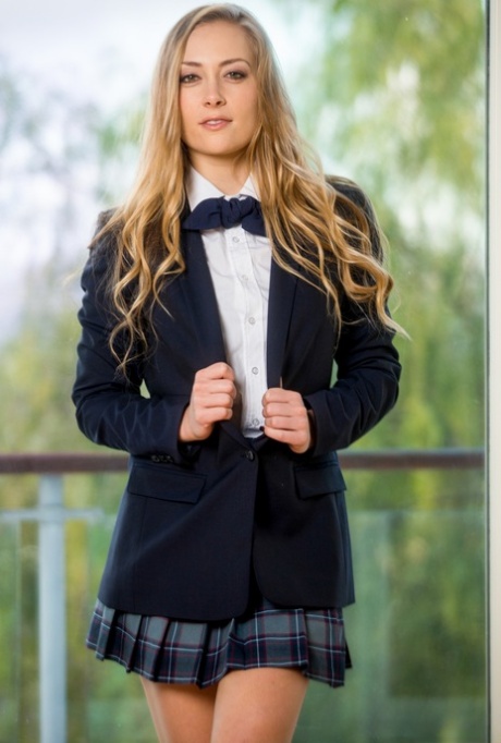 Blonde schoolgirl Sadie Blair disrobes to white knee socks after classes 46769149