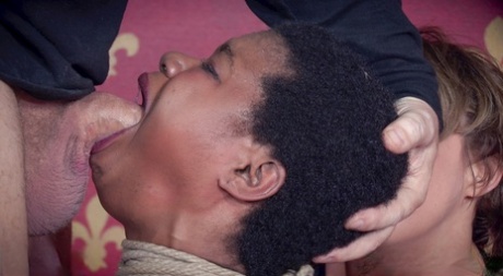 Bound up ebony slave Kahlista Stonem forced to suck & eat pussy in BDSM 3some 80036837