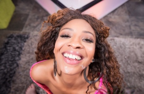 Hot ebony chick September Reign works a stripper pole prior to a POV blowjob 75505398