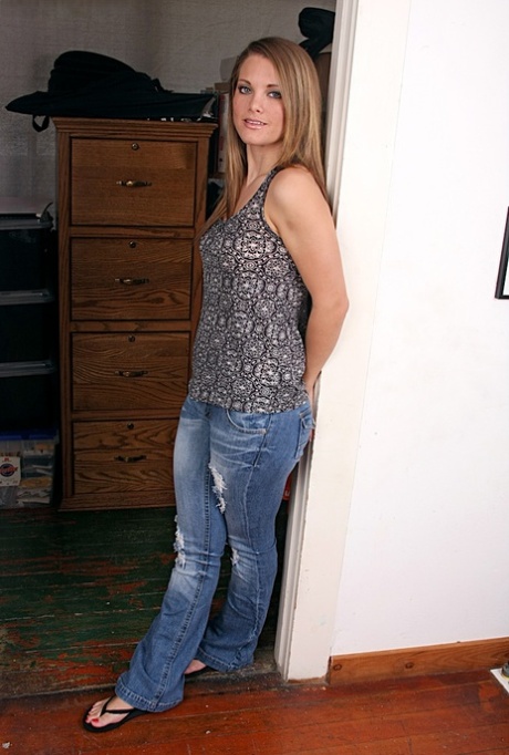 Adorable amateur in blue jeans undressing and playing with herself 86242686