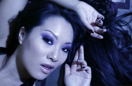 Sexy asian girl with fangs Asa Akira strips off fishnet pantyhose 47561202