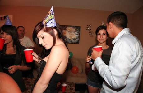 Sexy teen girls in miniskirts having fun at the frat party 69964658